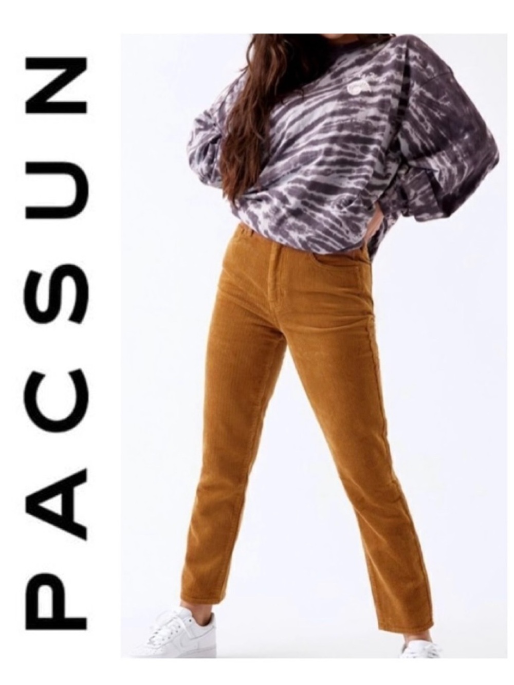 PACSUN Corduroy Mom Jean Golden Brown Oak Tapered Crop 5-Pocket Pants Women's 23